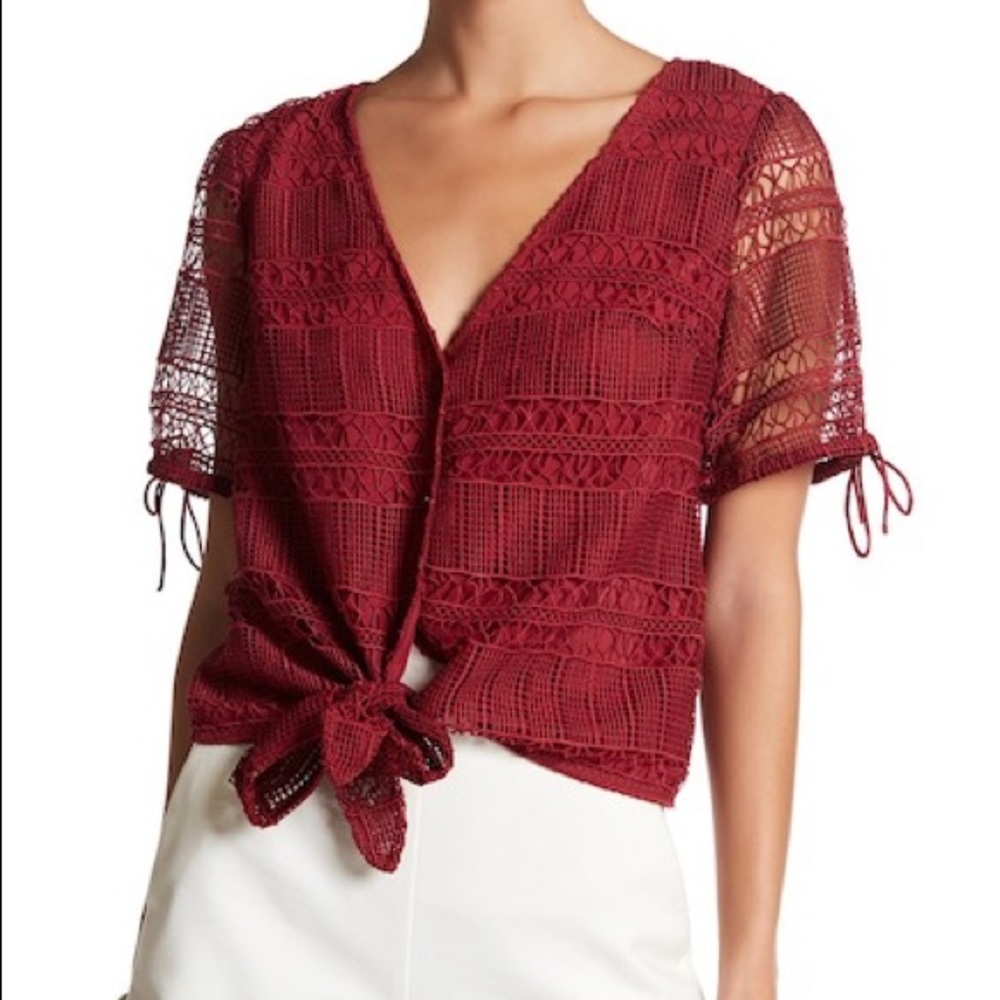 Tularoosa Short Sleeve Front Tie red Blouse